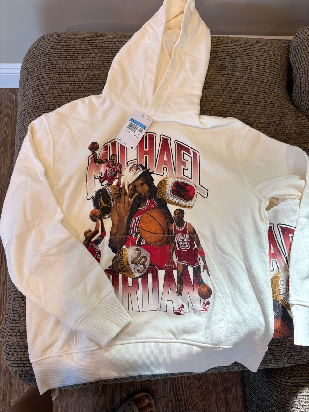 Jordan Men's Cream Crewneck Hoodie with Red Graphic